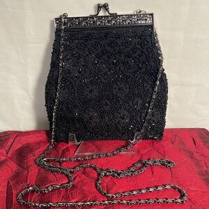 Hillard & Hanson Black Beaded‎ Crossbody Evening Bag